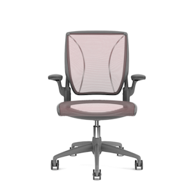 Pinstripe Mesh Red World Task Chair, Fixed Arms, Gray Frame